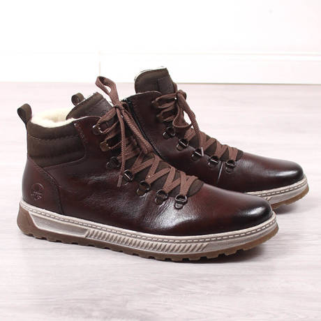 Skórzane buty wysokie męskie zimowe brązowe Rieker 37002-25