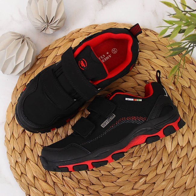 Buty trekkingowe dziecięce wodoodporne czarno-czerwone American Club