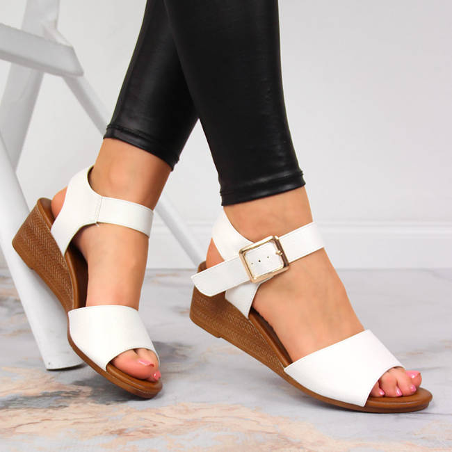 Sandały damskie na koturnie białe Sergio Leone