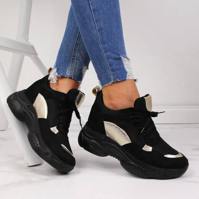 Sneakersy damskie na ukrytym koturnie czarne NAVY DOT