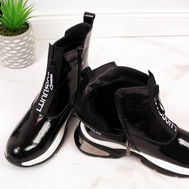Sneakersy skórzane damskie lakierowane czarne T.Sokolski